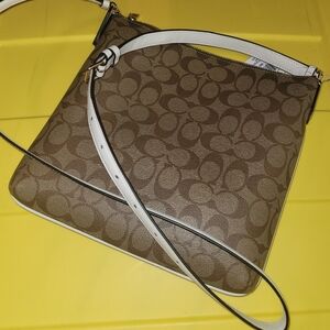Coach Signature Rowan File Bag in Brown and White